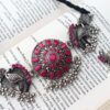 Peacock design silver oxidised pink colour jewellery
