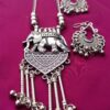 Elephant design silver oxidised jewellery with earrings